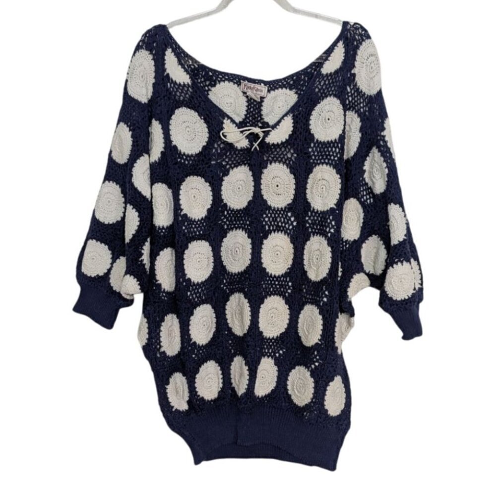 Kyouko Design Studio Crochet Sweater Womens Size XL Blue Granny Square Cotton